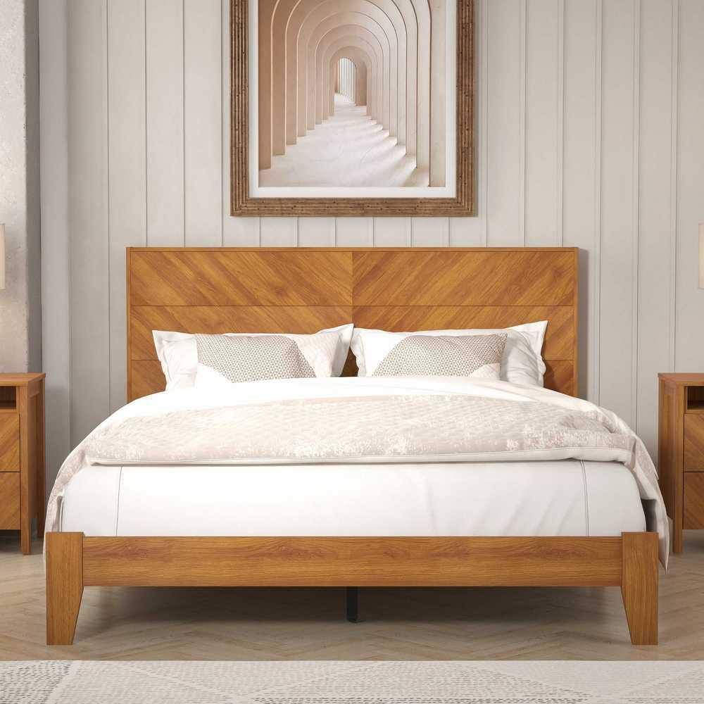 GALANO Weiss Amber Walnut Wood Frame Queen Bed With Headboard SH ...