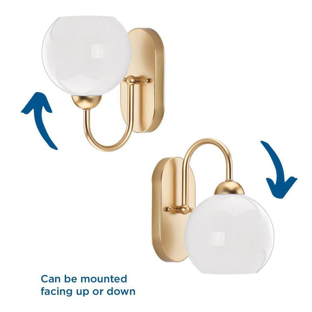 Vintage Gold and White Glass Globe Bath Wall Light