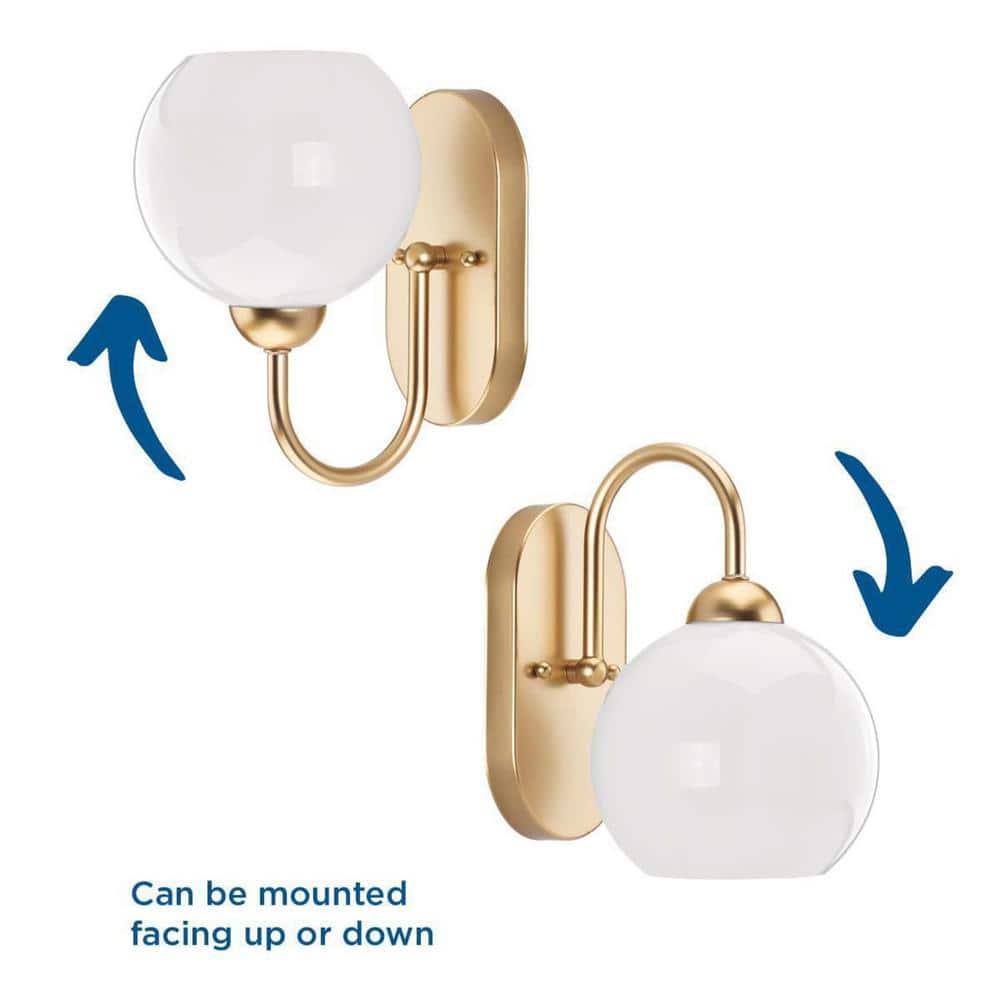 Vintage Gold and White Glass Globe Bath Wall Light