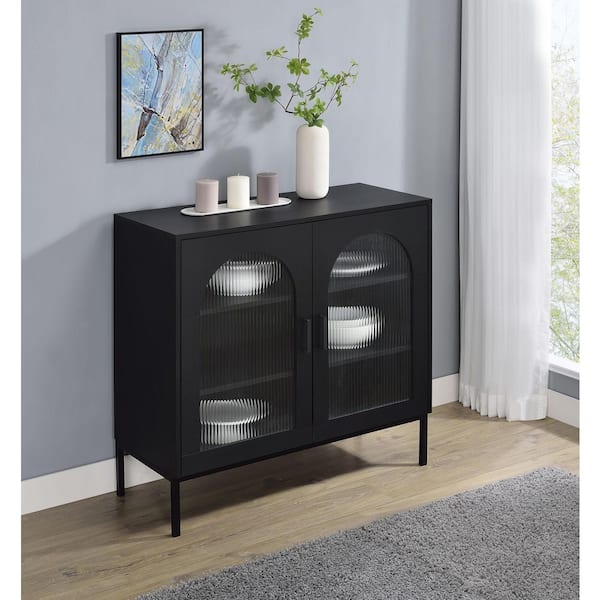 Jess 2-Door Arched Fluted Glass Accent Cabinet Black