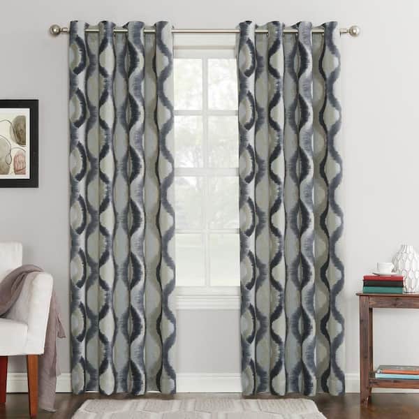 No. 918 Cortez Watercolor Ogee Gray Polyester 54 in. W x 95 in. L Grommet Room Darkening Curtain (Single Panel)