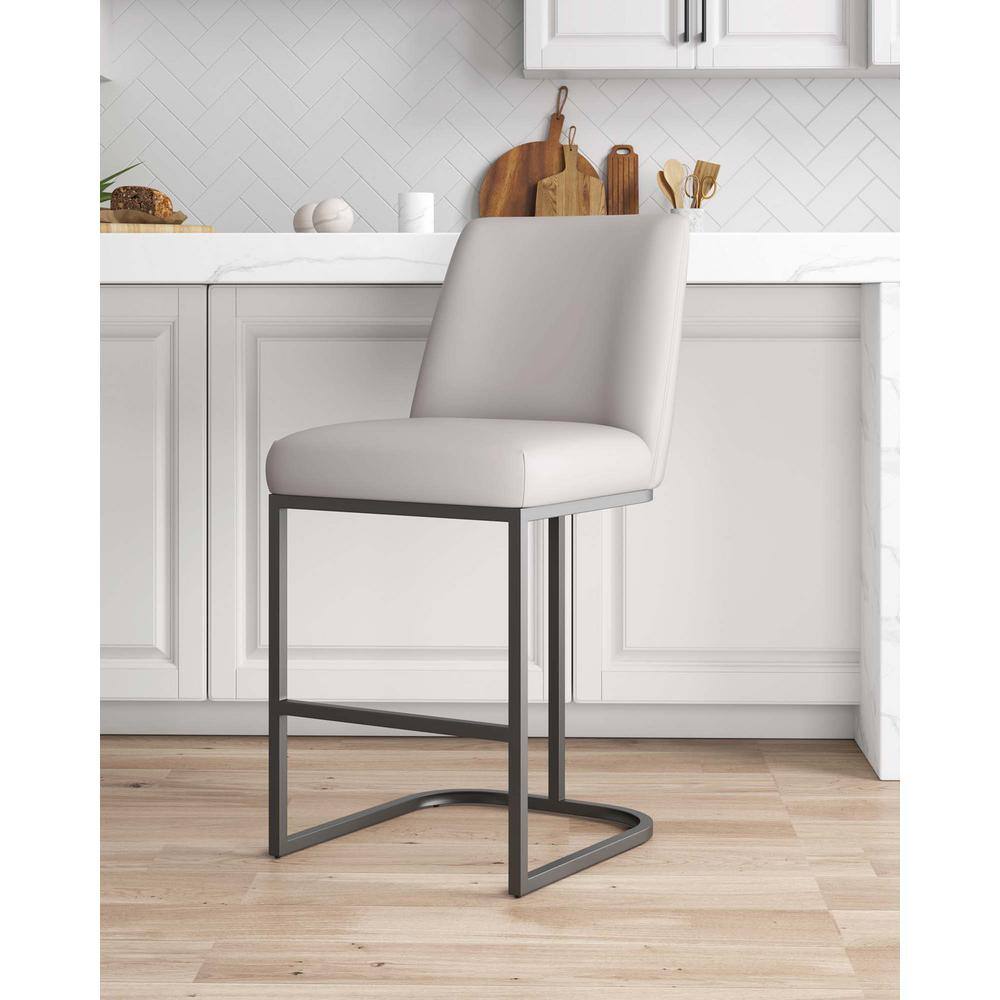 Light Gray Leatherette Upholstered Metal Counter Stool