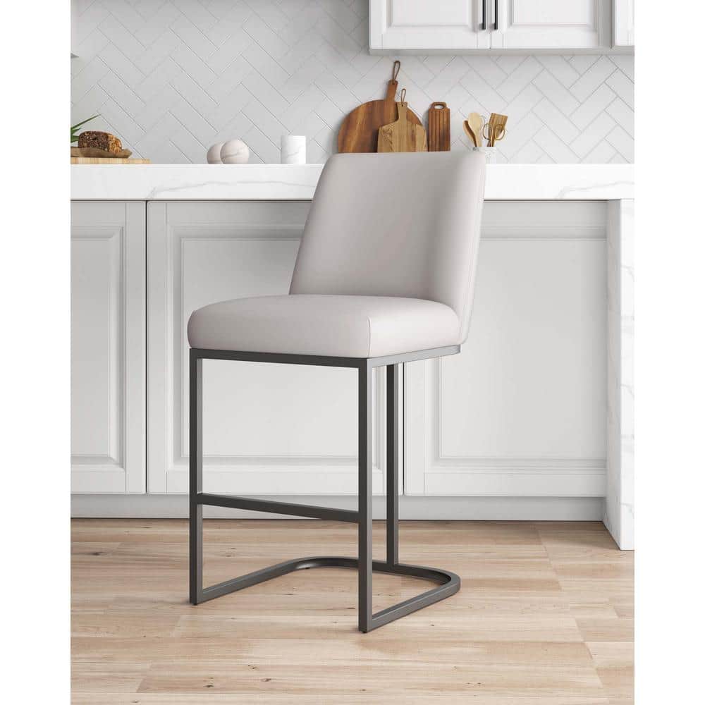 Light Gray Leatherette Upholstered Metal Counter Stool
