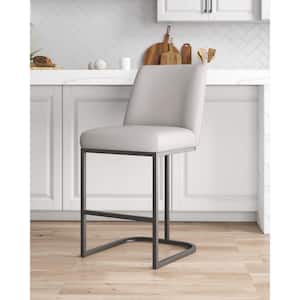 Serena Modern 26.37 in. Light Grey Metal Counter Stool with Leatherette Upholstered Seat