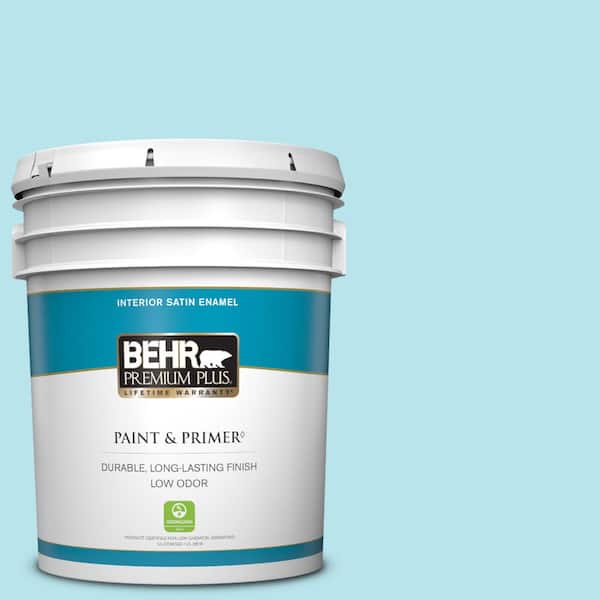 BEHR PREMIUM PLUS 5 gal. #510A-3 Fresh Water Satin Enamel Low Odor Interior Paint & Primer