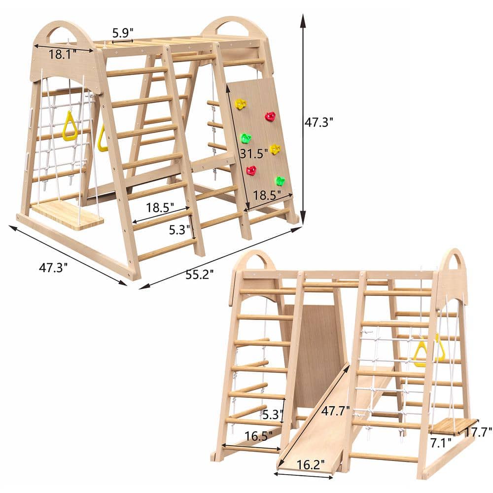 Eco-Friendly Pine Indoor Jungle Gym Playset with Slide and Swing