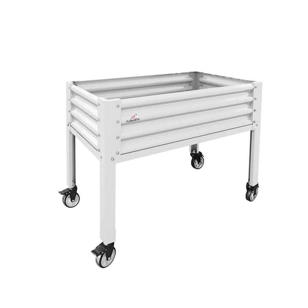 Sudzendf 48 in. x 24 in. x 35 in. Antique White Galvanized Steel Raised Garden Bed with Legs Planter Box on Wheel, Drainage Holes