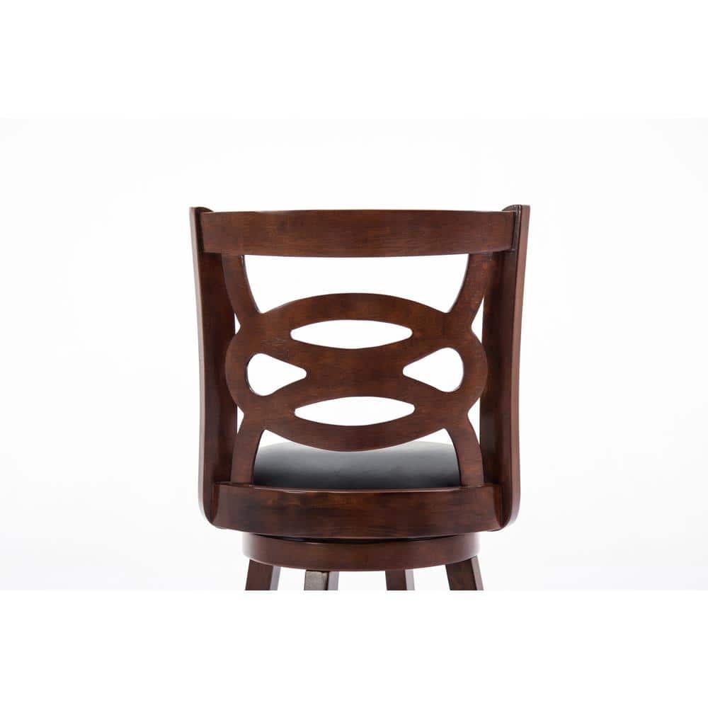Cherry Swivel Wood Counter Stool with Leather Seat, 24"