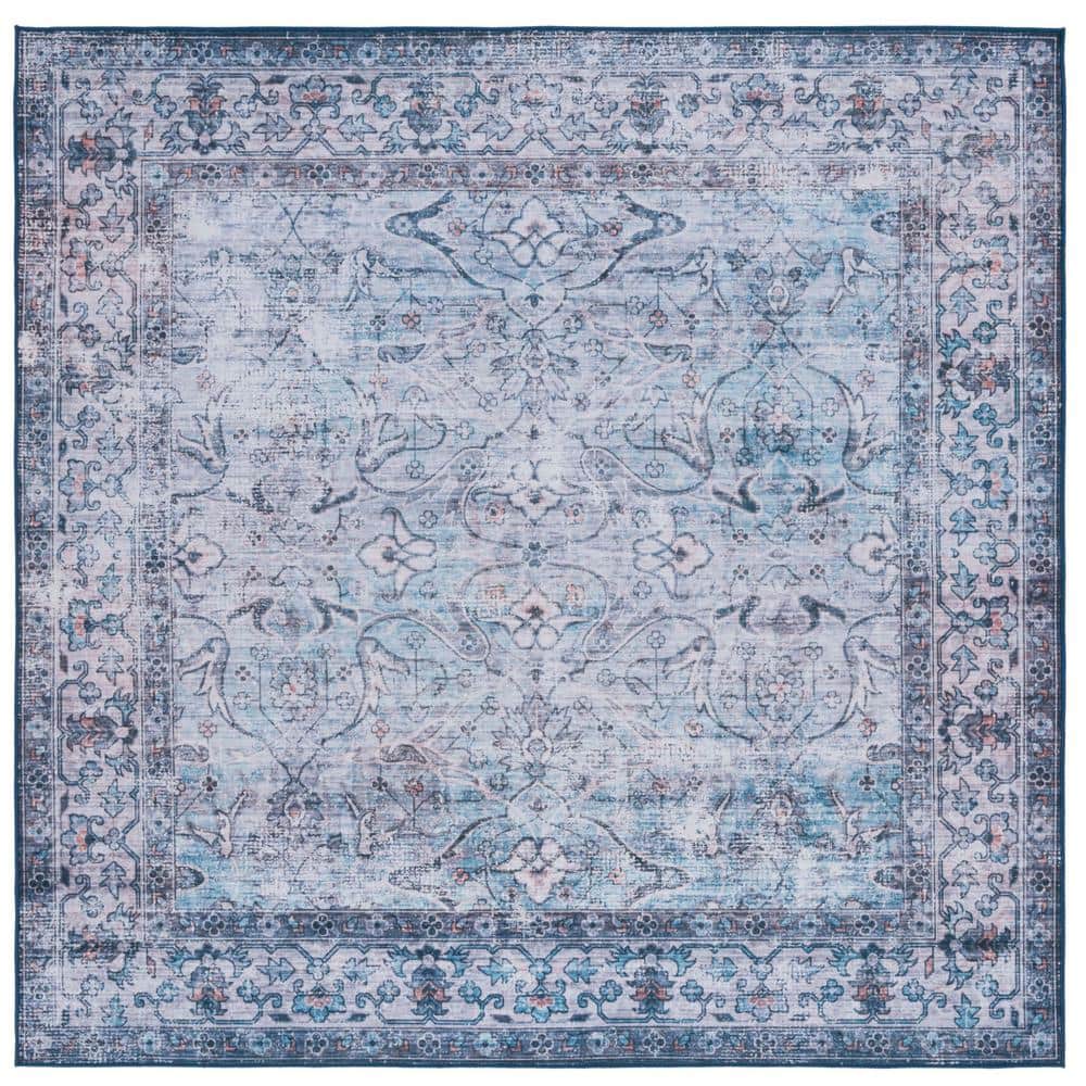 Tucson Aqua/Pink 6 ft. x 6 ft. Machine Washable Distressed Border Floral Square Area Rug price history on PriceWatchPro
