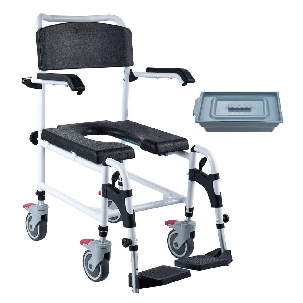 Shower Bedside Commode Wheelchair with Lockable Wheels, Footrests, Flip-up Arms, Adjustable Height, 5L Removable Bucket price history on PriceWatchPro