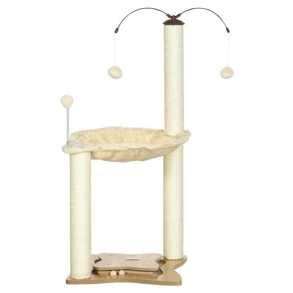 PawHut Cat Scratching Post, Kitty Scratcher Toy, Small Cat tree Kitty Tower with Turntable Interactive Balls, Hammock