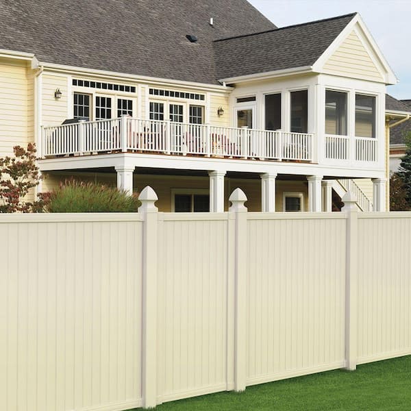 Veranda 5 in. x 5 in. x 8 ft. Tan Wicker Vinyl Fence Post