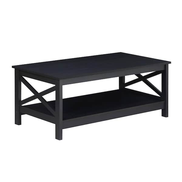 SAINT BIRCH Lambert 43 in. Black Oak Rectangle Wood Coffee Table with Shelf