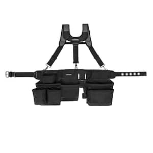 3-Bag 17 Pocket Black Framer's Suspension Rig Work Belt with Suspenders