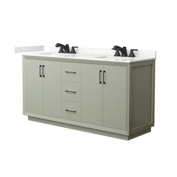 Wyndham Collection Strada 66 in. W x 22 in. D x 35 in. H Double Bath Vanity in Light Green with Giotto Quartz Top