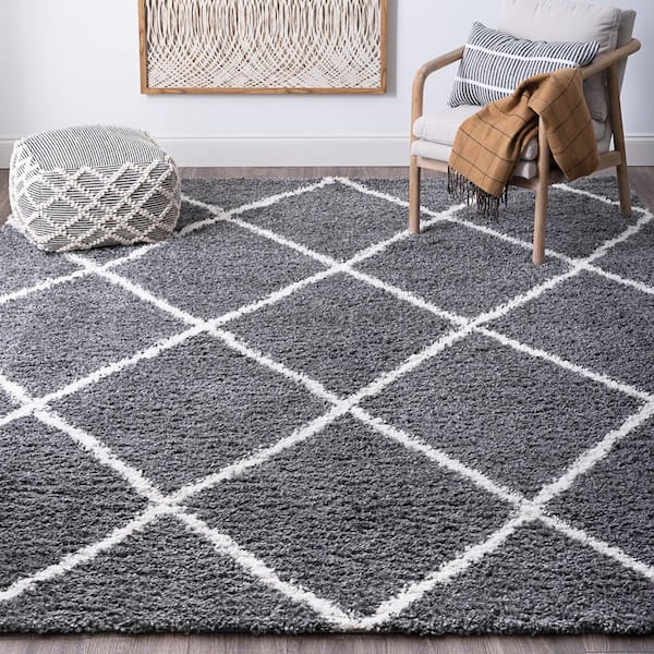 Soho Shag Diamond Gray 9 ft. x 12 ft. Indoor Area Rug