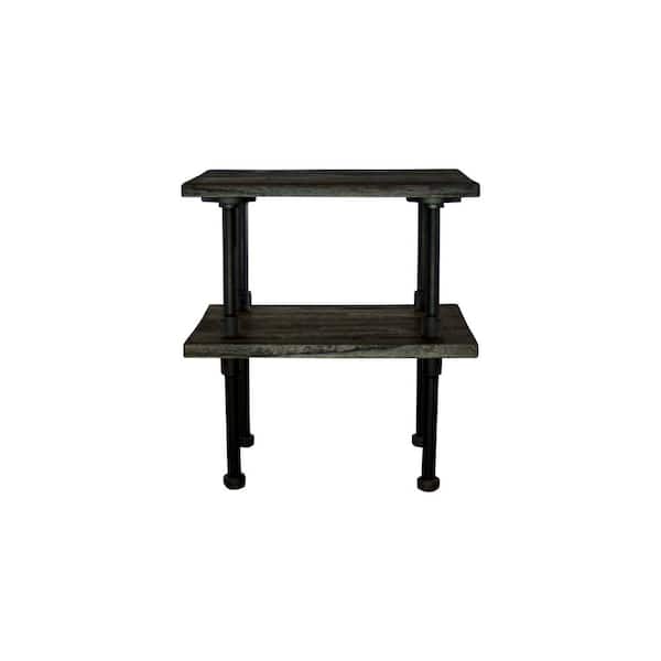 Furniture Pipeline Corvallis Farmhouse Industrial, Black Pipe Side/End Table Bedroom Night Stand 2-Shelf-Metal-Reclaimed/Aged Wood