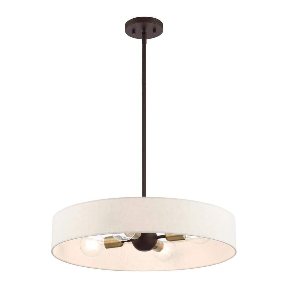 Bronze and Antique Brass 4-Light Crystal Drum Pendant