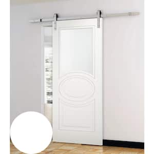 7012 28 in. x 84 in. White Finished MDF Sliding Door with Black Barn Hardware