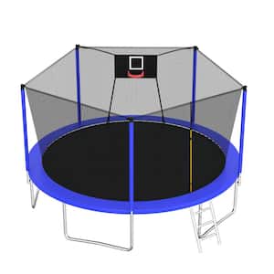 14 ft. Trampoline with Basketball Hoop Outdoor Trampolines with Ladder and Safety Enclosure Net for Kids and Adults Blue