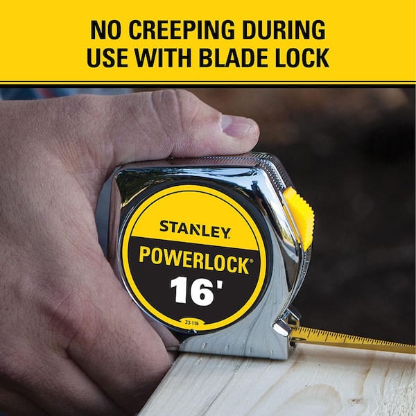 Stanley Tools Powerlock Tape Rule, 1/4 inch x 10ft, Plastic Case, Chrome, 1/16 inch Graduation, Size: ea