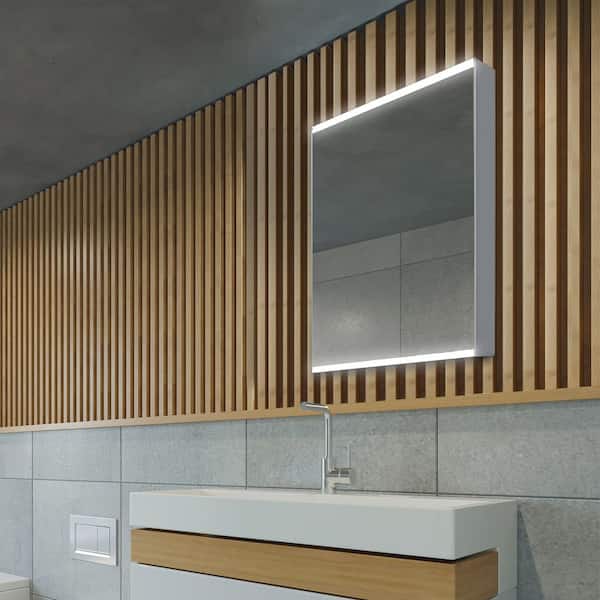INSTER 15 in. W x 26 in. H Silver Surface Mount Bathroom Single Door LED Double Sided Mirror Medicine Cabinet with Mirror