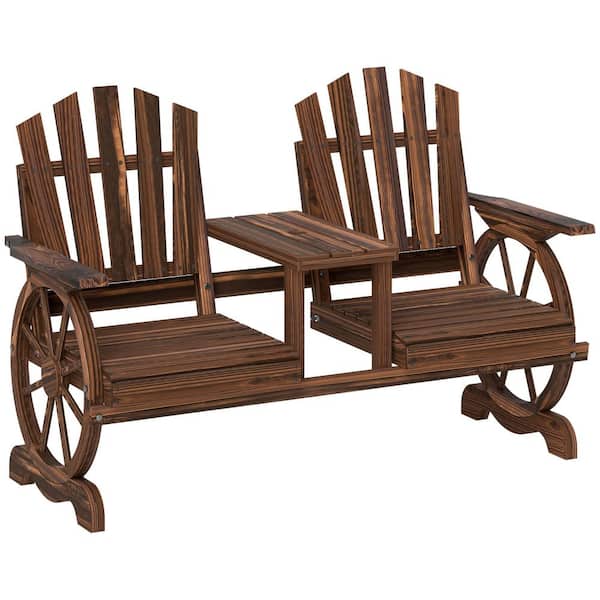 2-Person Carbonized Wood Outdoor Bench