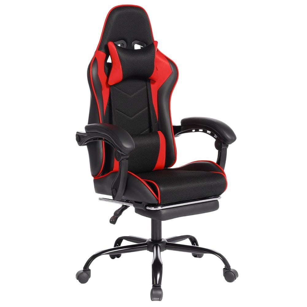 Black/Red E-Sports PC Gaming Chair w/Massage & Footrest Height