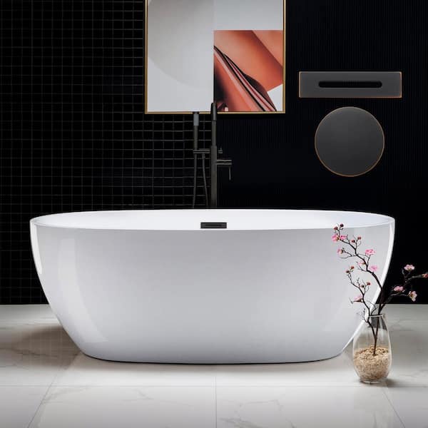 WOODBRIDGE 67 in. X 31.5 in. Acrylic FlatBottom Double Ended Soaking Bathtub in White with Oil Rubbed Bronze Overflow and Drain