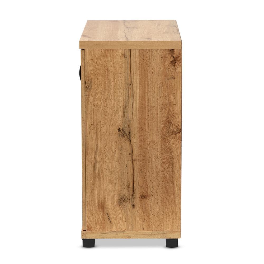 Zentra Oak Brown Wood 2-Door Glass Display Storage Cabinet