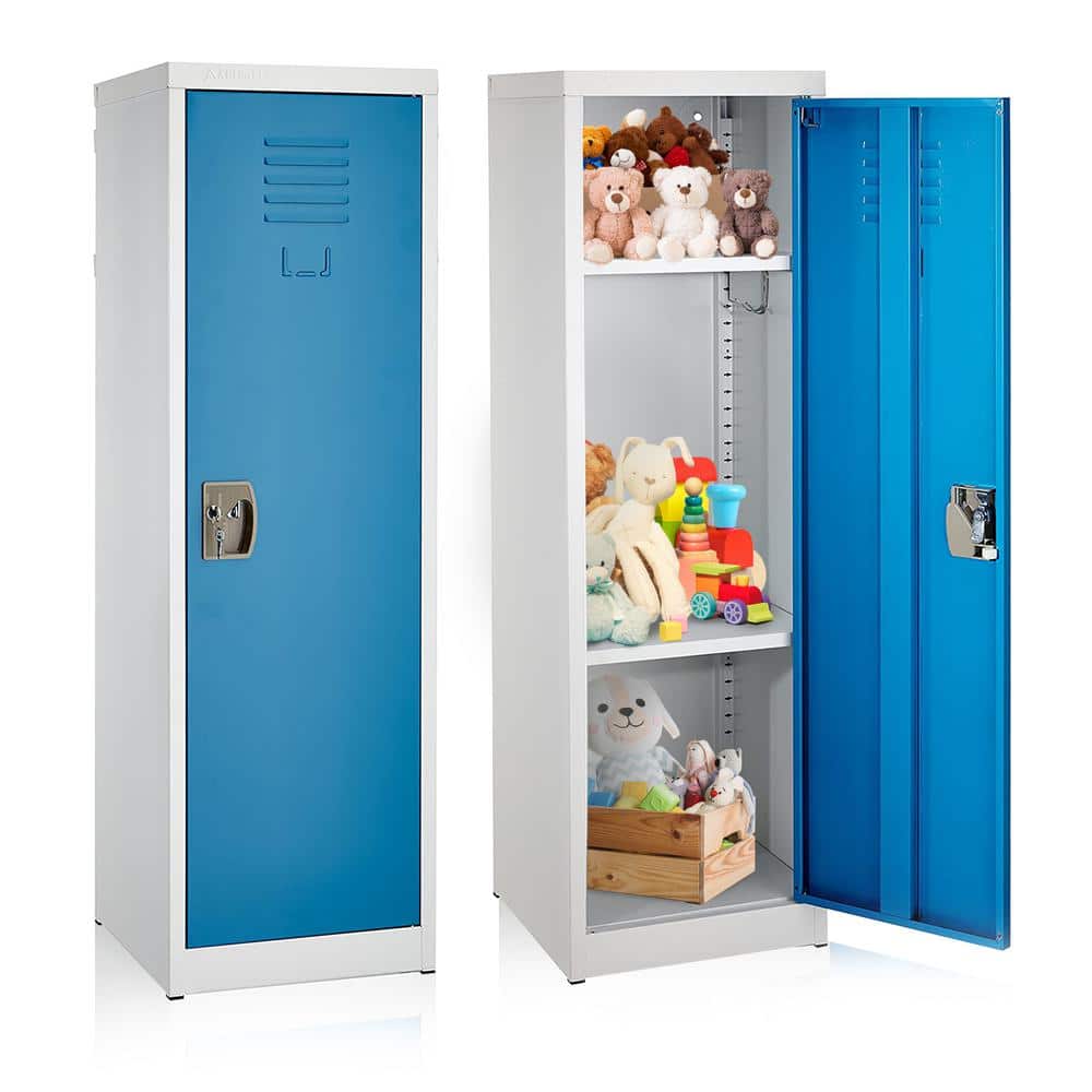 48" Blue and Off-White Steel Freestanding Locker with Adjustable Shelving
