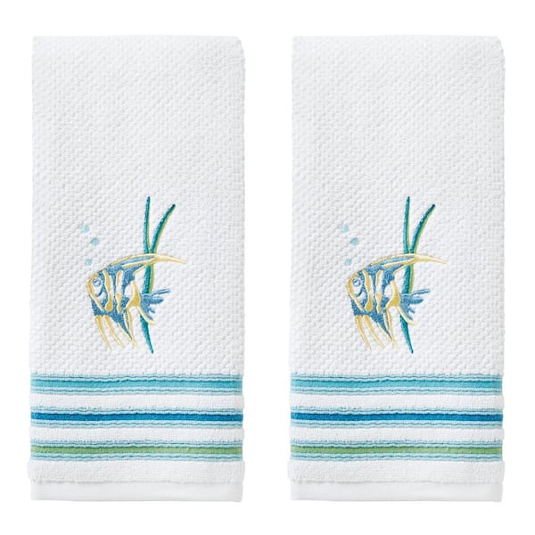 SKL Home Ocean Watercolor Hand Towel (2-Pack), White