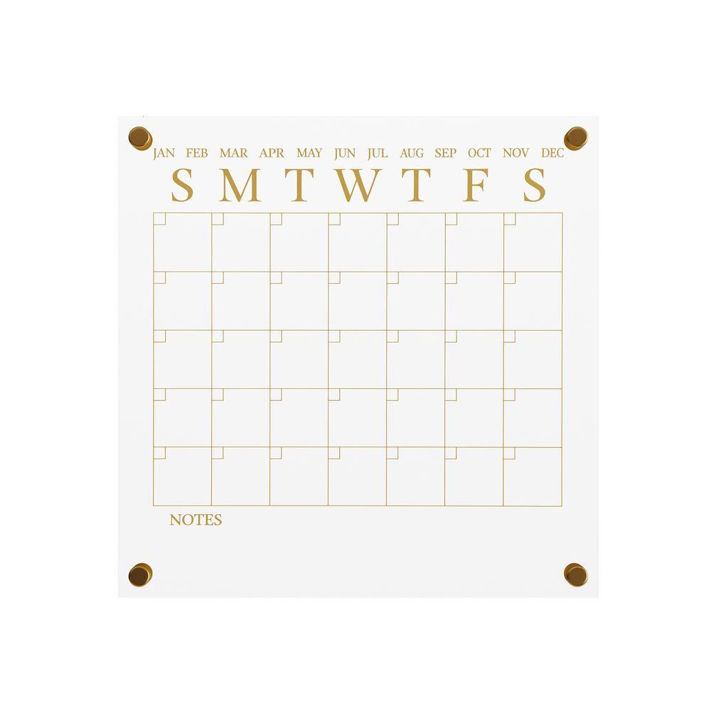 Clear Gold Acrylic Monthly Wall Calendar with Dry Erase Marker