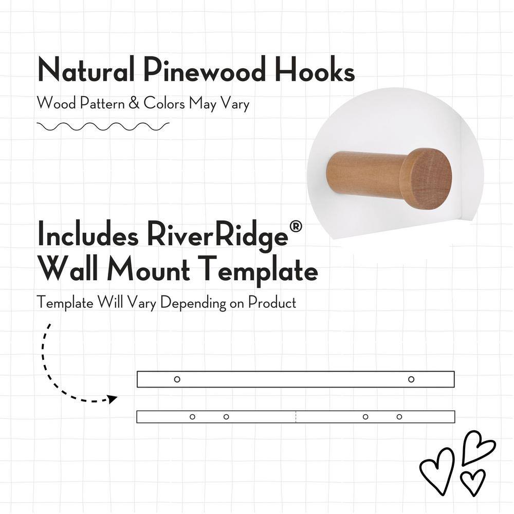 White MDF Floating Wall Shelf with Wooden Hooks