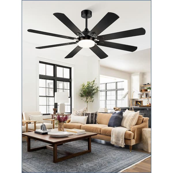 HINNIXY 62 in. Outdoor/Indoor Black Downrod Mount Ceiling Fan with