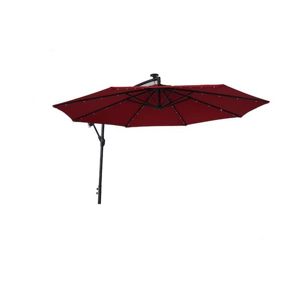 Unbranded 10 ft. Steel Octagon Cantilever Patio Umbrella in Red with Solar LED Lighting