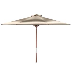 9 ft. Wood Market Patio Umbrella in Soft Black and Ivory Stripe Solution Dyed Polyester