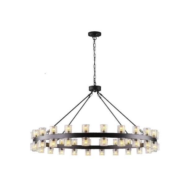YUYI 48-Light Black Round Chandelier, 48 in. Modern K9 Crystal Chandelier for Dining Room, Living Room, Foyer