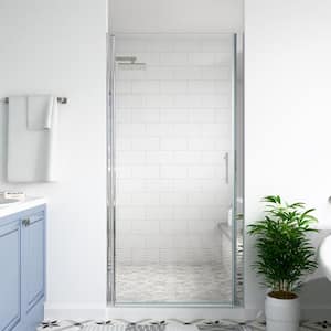 24 to 25-3/8 in. W x 72 in. H Pivot Semi-Frameless Shower Door in Chrome Finish with SGCC Certified Clear Glass