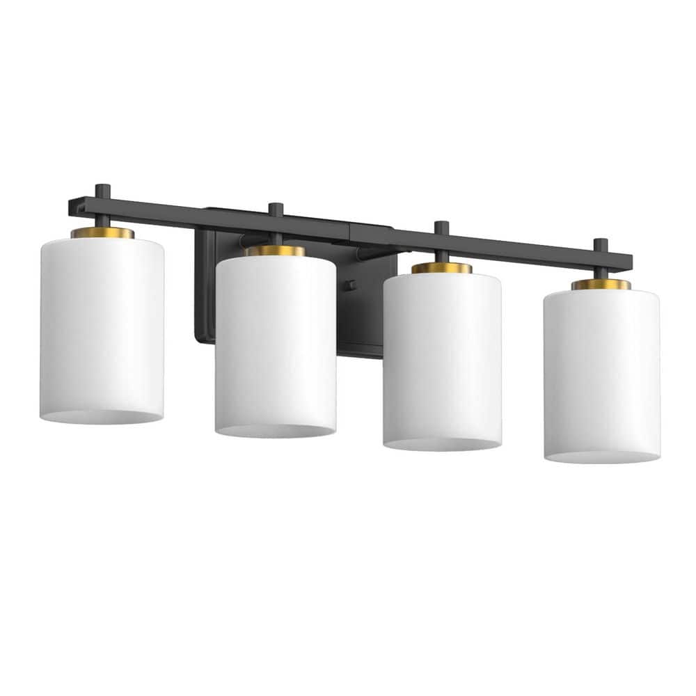 24 in. 4-Light Bathroom Vanity Light with Frosted Glass and Black Iron Frame price history on PriceWatchPro