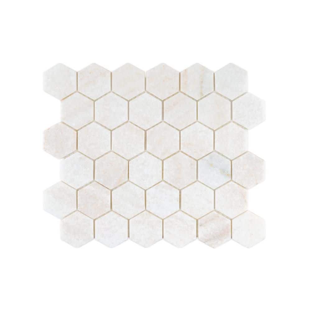 2 in. Hexagon Salt Off White 10.125 in. x 11.75 in. Hexagon Honed Marble Wall and Floor Mosaic Tile (12.39 sq. ft./Case) price history on PriceWatchPro