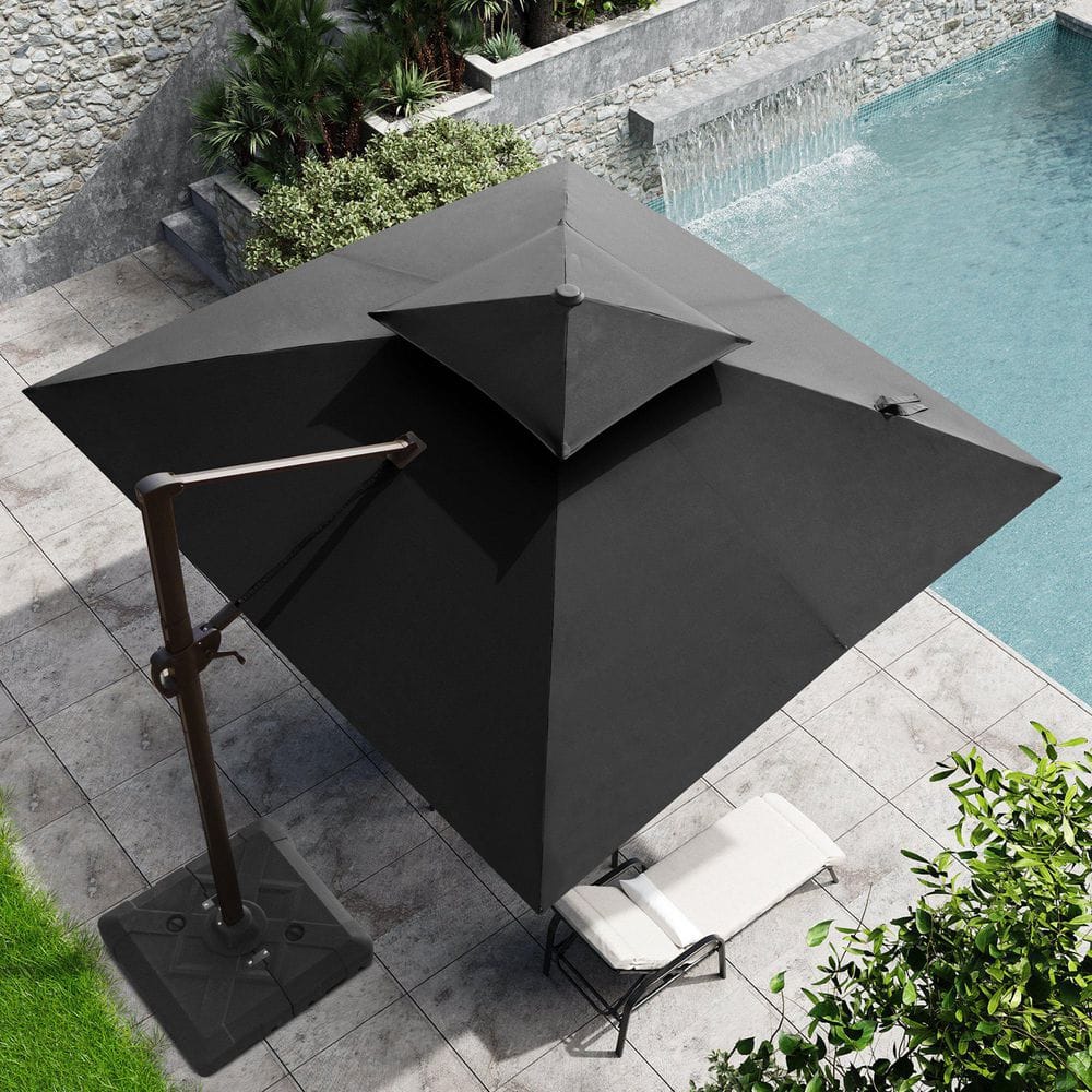 10 ft. x 10 ft. Square Double Top Cantilever Patio Umbrella with 220 lb. Wheeled Base Aluminum Outdoor Umbrella in Black price history on PriceWatchPro