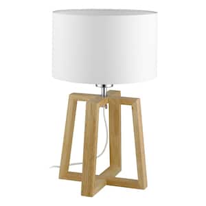 Chietino 10.25 in. W x 17.32 in. H 1-Light Wood Base Table Lamp with White Fabric Shade