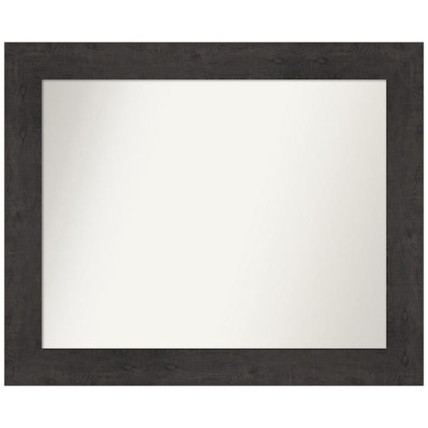 Amanti Art Rustic Plank Espresso 33.5 in. x 27.5 in. Non-Beveled Rustic Rectangle Framed Wall Mirror in Brown