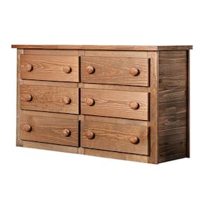 29.75 in. H x 16 in. W x 53 in. L Brown Wooden Rustic Style 6-Drawers Dresser In Mahogany Finish