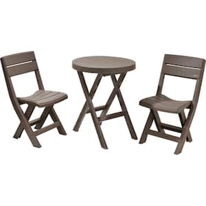 3-Piece Plastic Folding Patio Outdoor Bistro Set with a Round Table in Mocha