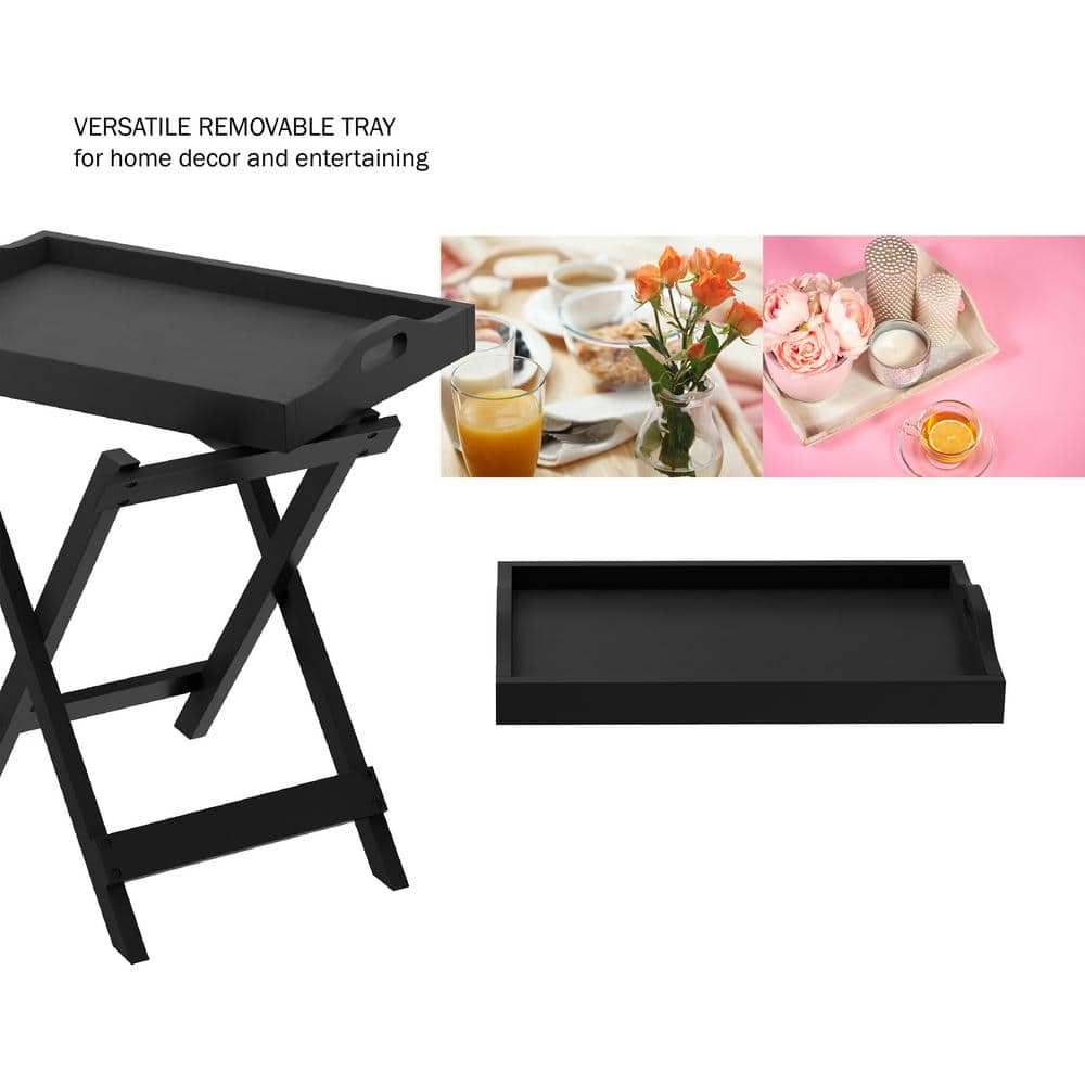 Black Wooden Folding End Table with Removable Tray - thumbnail 2