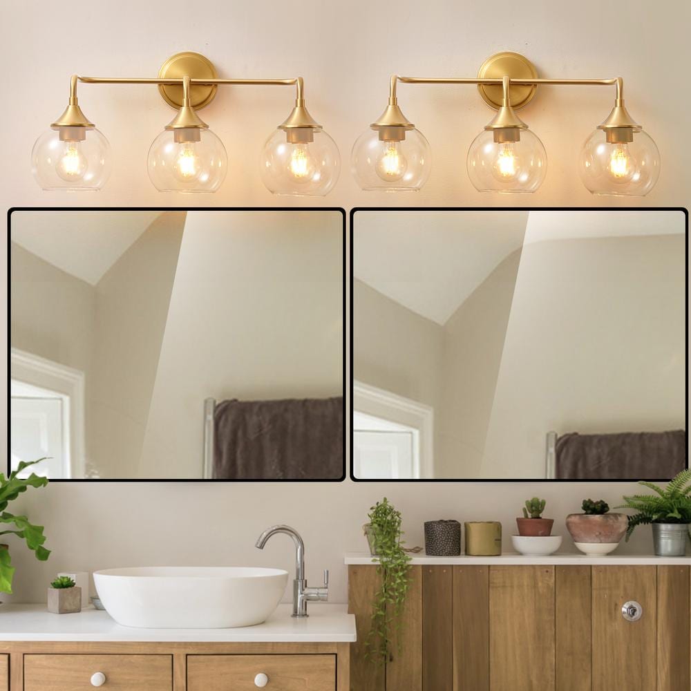 Gold 22.4" 3-Light Vanity Fixture with Clear Glass Shades