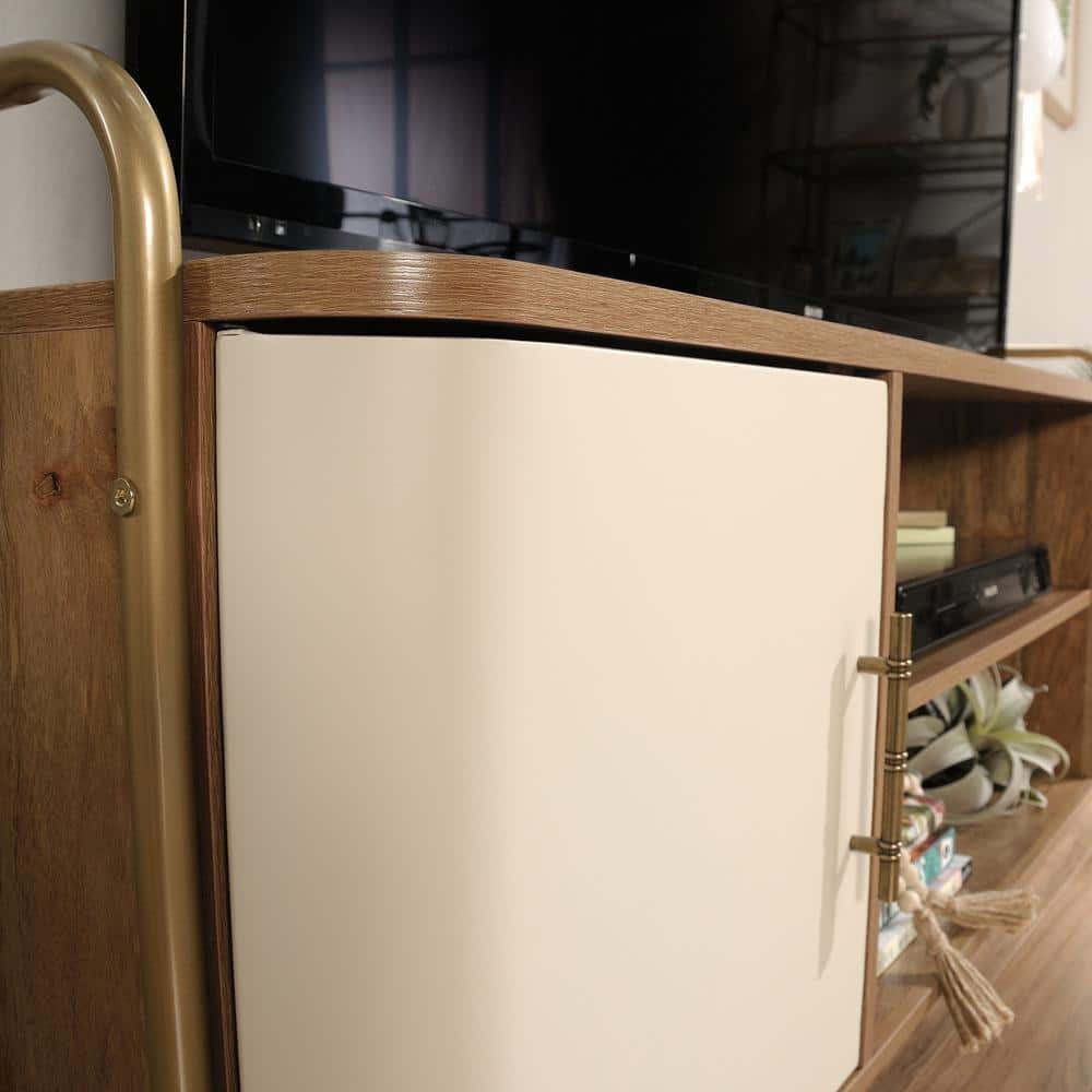 Sindoori Mango and Ivory Mid-Century Modern TV Stand with Cabinet