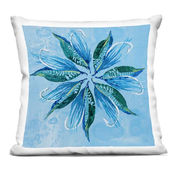 Stupell Industries Blue Flower Shape Design Blue Abstract Polyester 18 in. x 18 in. Throw Pillow